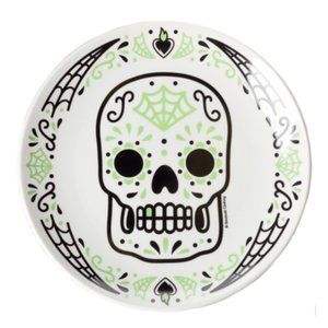 8” Green Dia de los Muertos Sugar Skull Dinner Plate Halloween Goth Porcelain